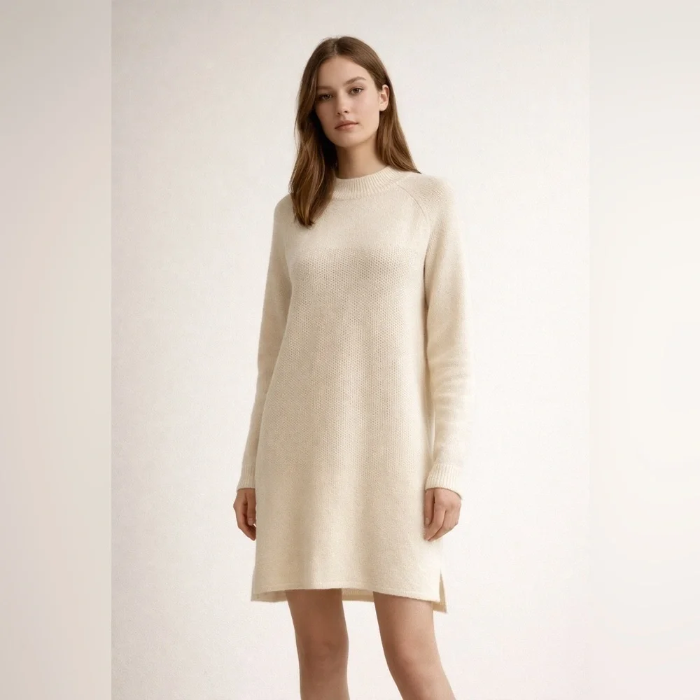 DONGXIAC Ordos Cashmere Knit Dress Ivory Long Sleeve Size 95 Luxury - Picture 1 of 16